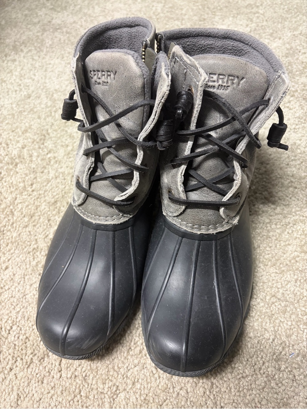 Sperry Gray and Black Lace-Up Waterproof Boots